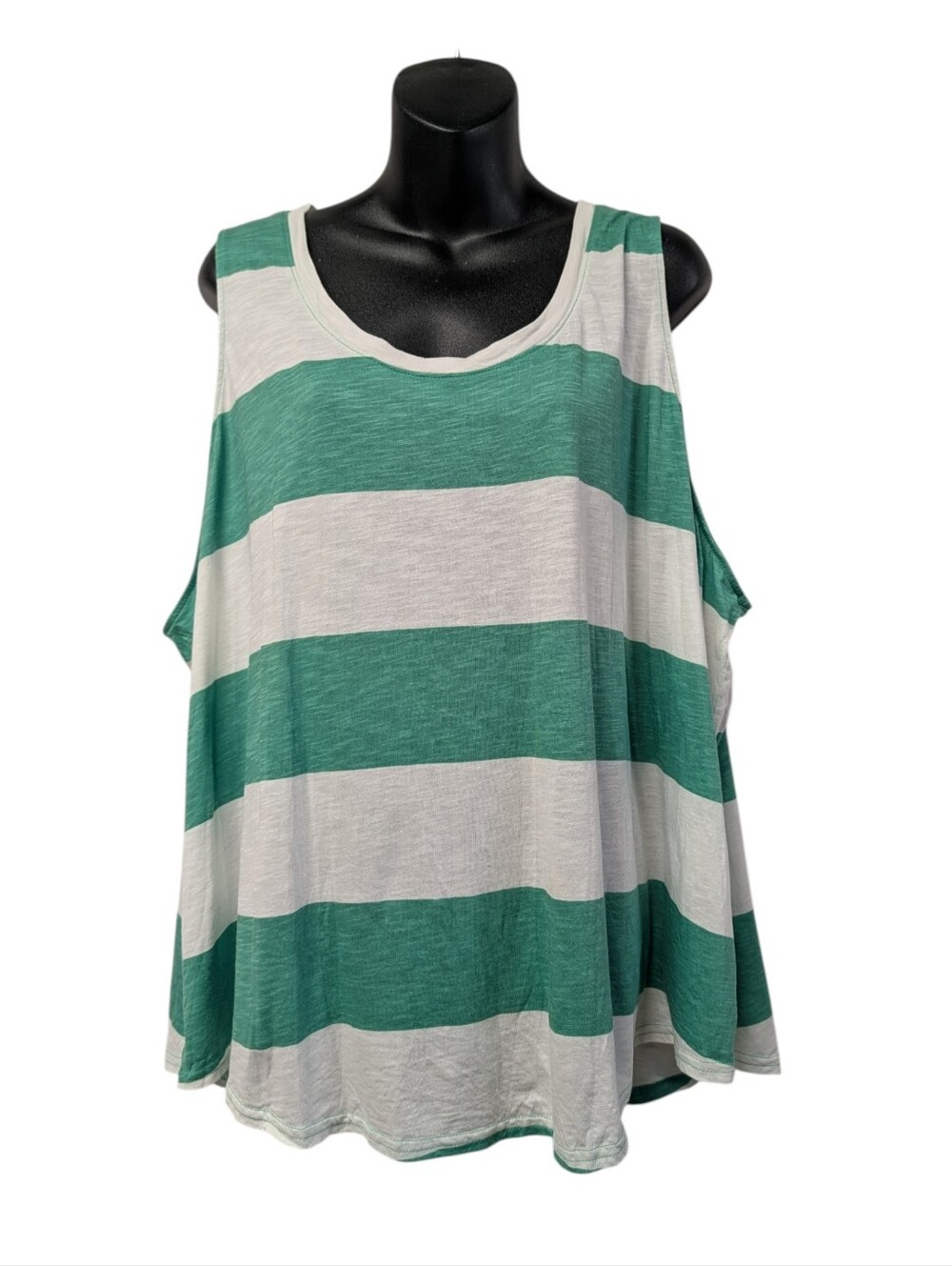 24/7 by Maurices 3X Green White Striped Tank Top Sleeveless Scoop Neck Plus Size